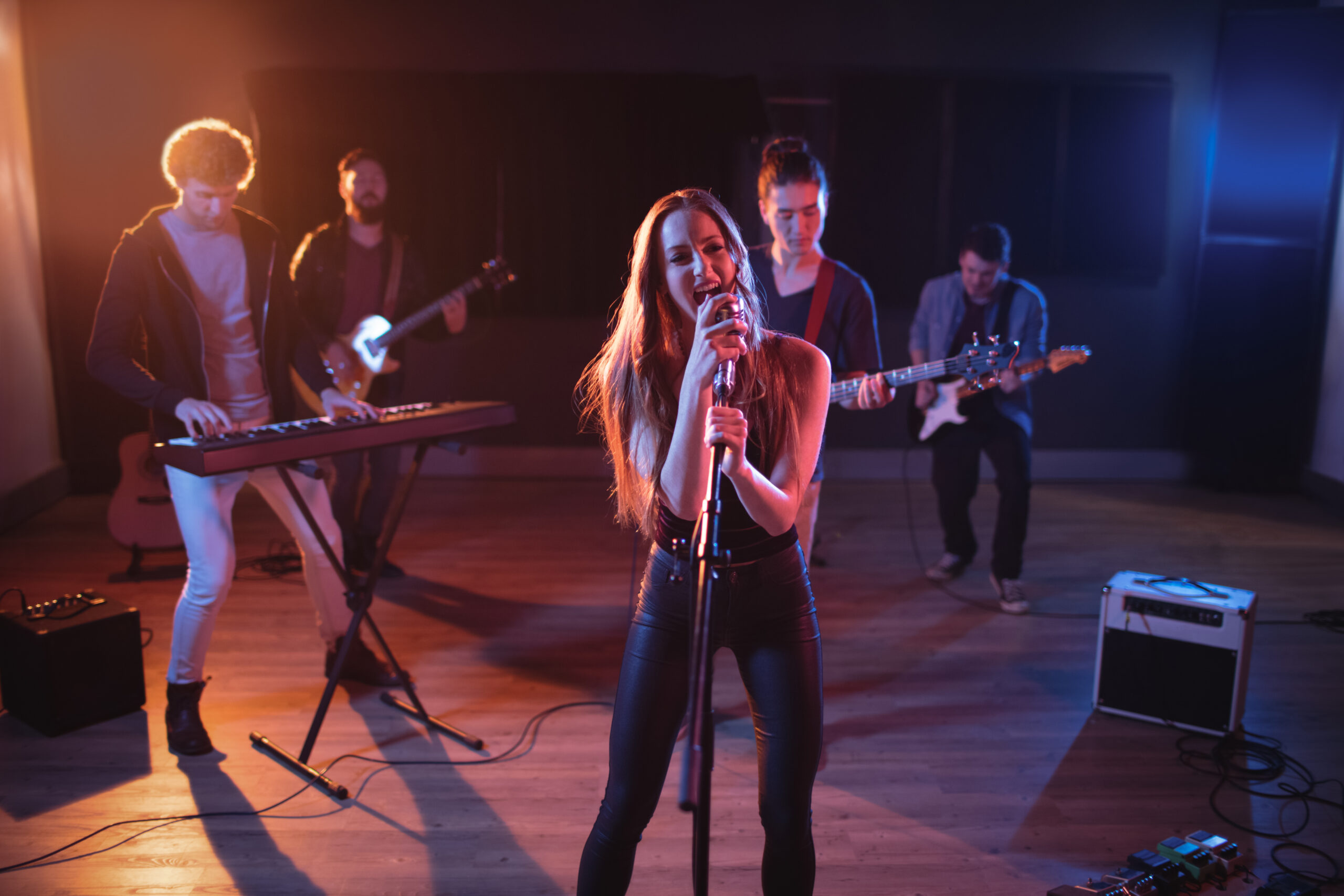 band performing in recording studio