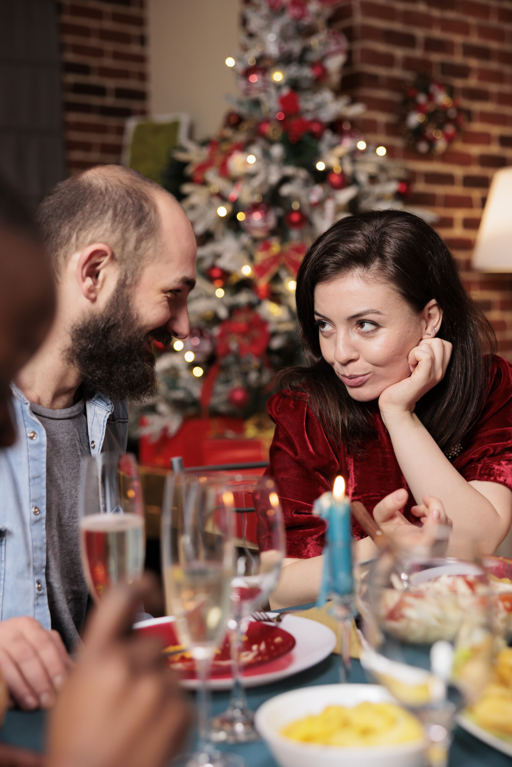 cute couple enjoying christmas eve